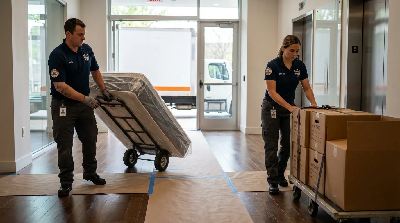 Professional apartment movers loading elevator in Platte, SD